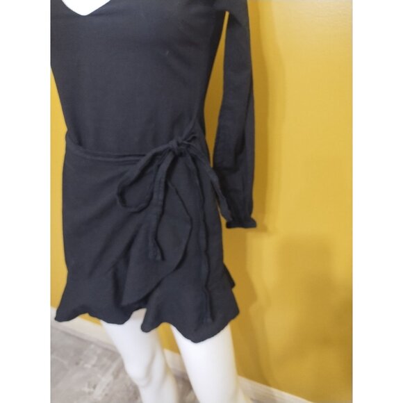 Princess Polly Long Sleeve Ruffled Faux Wrap Cotton Micro Mini Dress Sz 4 Y2K - Picture 2 of 9